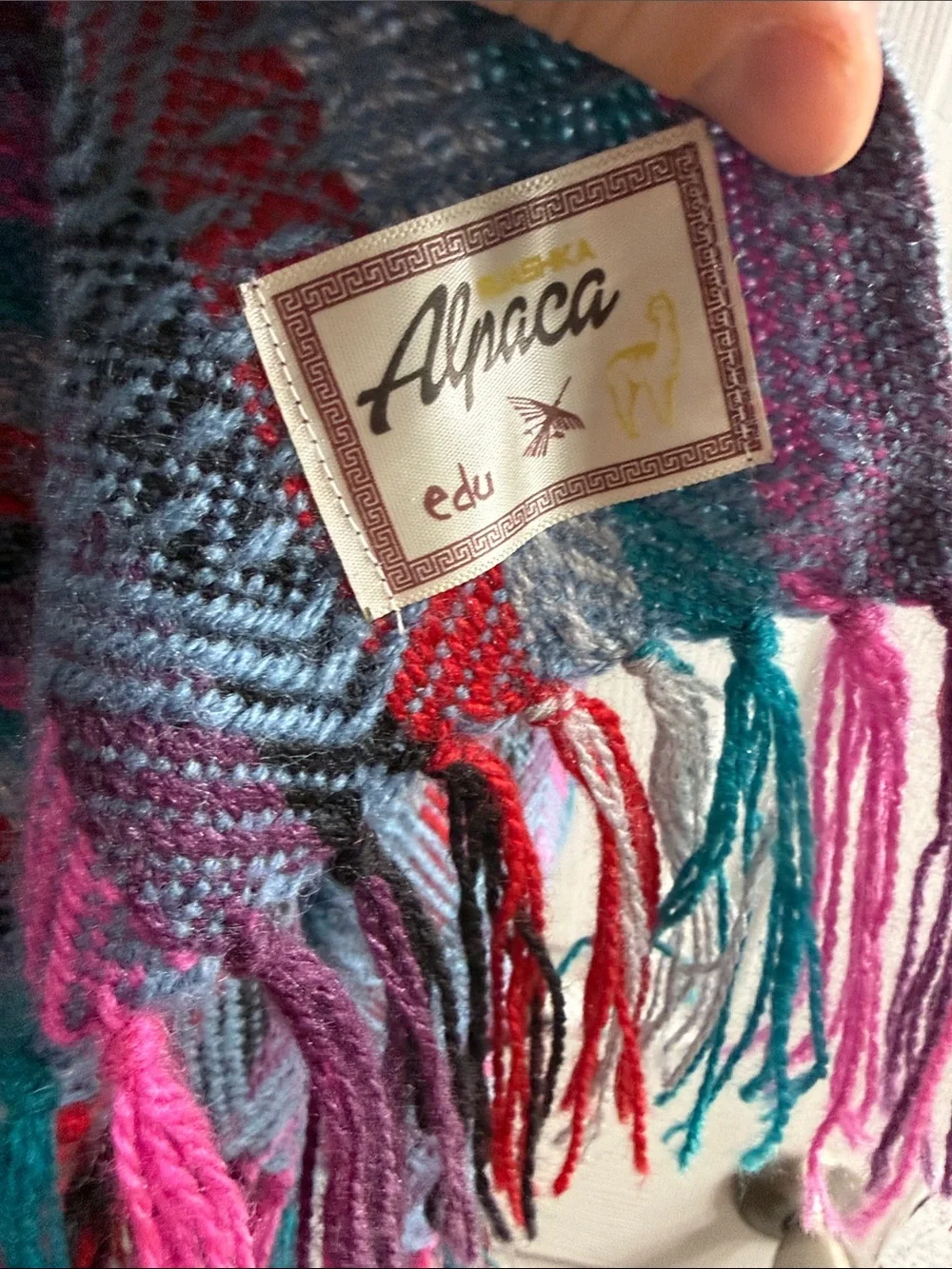 Alpaca Multicolor Fringe Scarf - Purple, Teal & Red